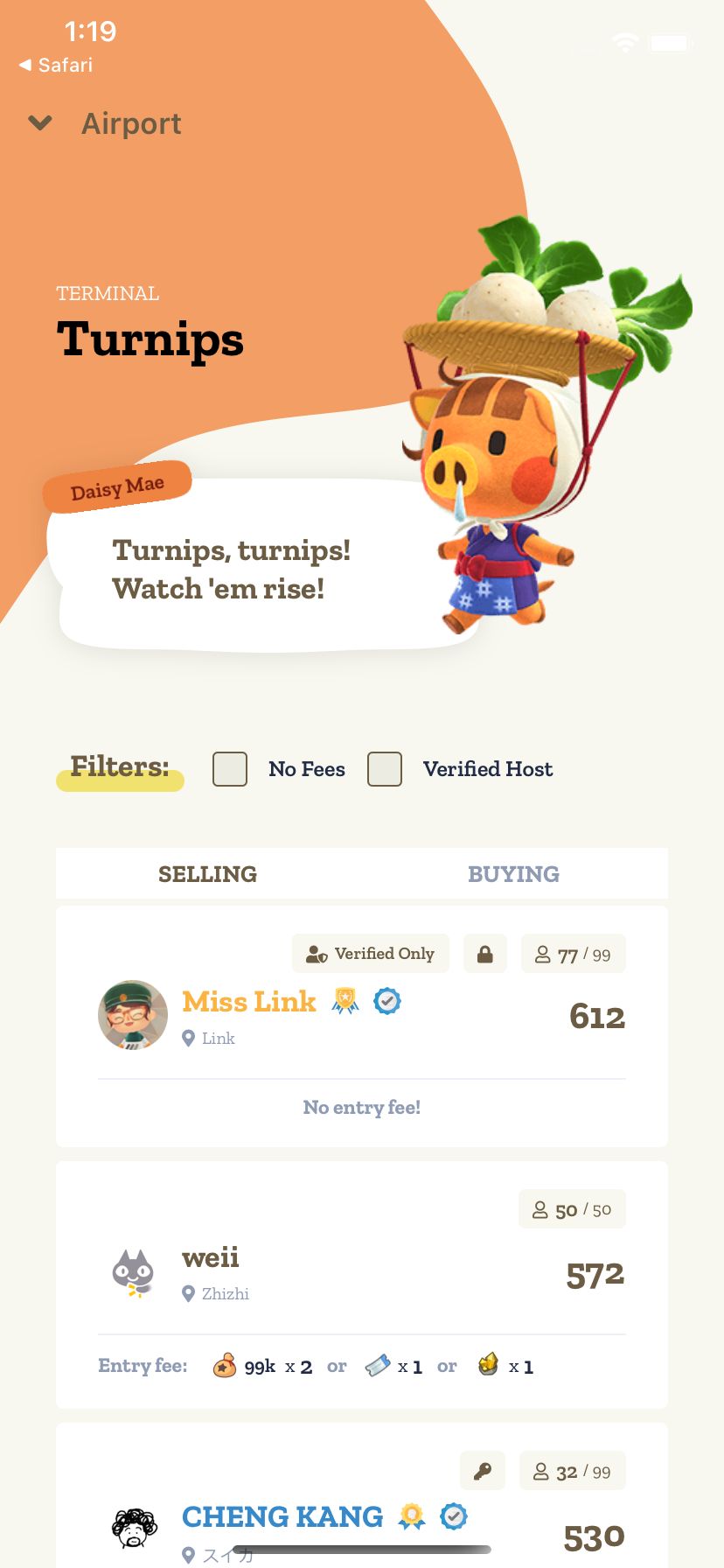 The Turnips terminal in Link showing open island flights