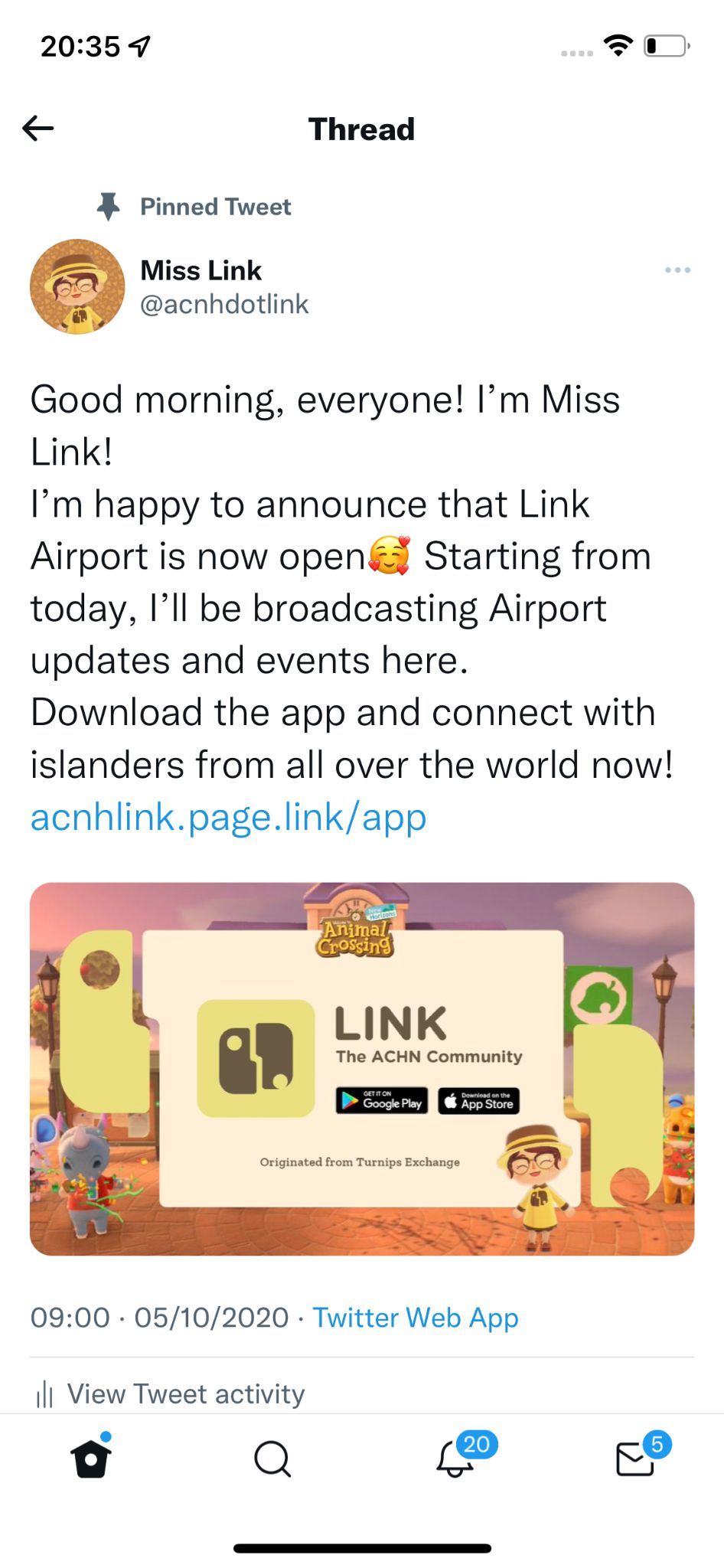 A Link community announcement introducing the Airport